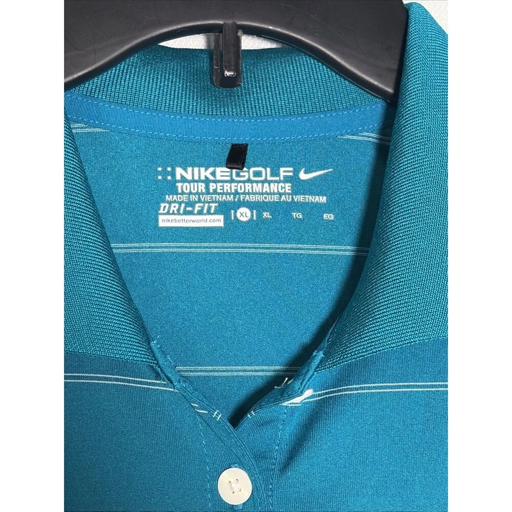 Nike Golf Polo Shirt Womens XL Teal Stripe Sleeveless Dri-Fit Lightweight